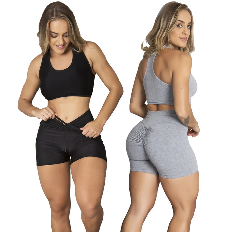 Kit 2 Conjuntos de academia - 2 Tops e 2 Shorts Empina Bumbum